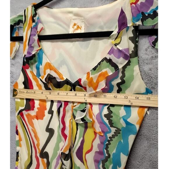 Anthropologie C Keer Womens Dress Size 4 Abstract Designer Silk Sheer Ruffle VNT - Picture 3 of 10